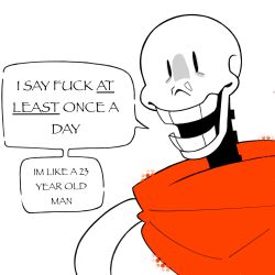  1:1 1boy 2023 2d armor cape commentary digital_media english_commentary english_text halftone highres humanoid male male_focus male_only monster monster_boy onerudegentlman open_mouth papyrus_(font) papyrus_(undertale) portrait profanity red_cape simple_background skeleton solo speech_bubble teeth text undead undertale utdr_(toby_fox) white_armor white_background |_| 