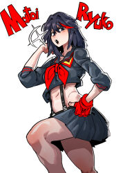  1girl black_hair commentary_request highres kill_la_kill korean_commentary life_fiber living_clothes matoi_ryuuko multicolored_hair red_streaks revealing_clothes senketsu streaked_hair suspenders two-tone_hair yukiyuki_(uki_bill4744) 