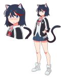  1girl animal_ear_fluff animal_ears black_hair blue_eyes blush brownish_hare cat_ears cat_girl cat_tail highres kill_la_kill looking_at_viewer matoi_ryuuko miniskirt multicolored_hair redhead school_uniform short_hair skirt solo streaked_hair tail tomboy white_background 