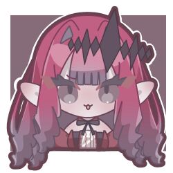  1girl baobhan_sith_(fate) baobhan_sith_(first_ascension)_(fate) chibi commentary detached_sleeves dress fate/grand_order fate_(series) grey_eyes highres kaminorei_x long_hair looking_at_viewer pointy_ears red_dress red_hair smile solo untranslatable_commentary 