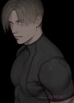  1boy artist_name black_shirt brown_hair curtained_hair large_pectorals leon_s._kennedy male_focus muscular muscular_male pectorals resident_evil resident_evil_4 sardine_(kjr0313) shirt short_hair signature solo tight_clothes tight_shirt turtleneck upper_body 
