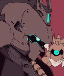  aqua_eyes char's_counterattack commentary_request eye_trail from_side gundam light_trail mecha mecha_focus mobile_suit no_humans portrait profile red_background red_theme robot sazabi science_fiction sd_gundam ten_(prop03) 