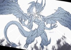  dated dragon duel_monster highres kisuzu_th319 monochrome no_humans simple_background stardust_dragon white_background yu-gi-oh! 