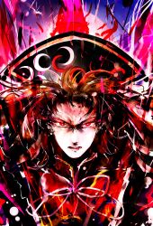 1girl absurdres angry aura chinese_clothes clenched_teeth commentary dalachi_(headdress) furious highres junko_(touhou) looking_at_viewer portrait red_eyes red_tabard solo tabard tears teeth touhou v-shaped_eyebrows yappa_muri 