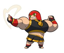  1girl biceps black_gloves black_skirt chibi crop_top fingerless_gloves full_body gloves green_eyes grin helmet kurokitsune283 marisa_(street_fighter) midriff muscular muscular_female navel necktie pleated_skirt red_hair short_hair shorts shorts_under_skirt skirt smile socks solo standing street_fighter street_fighter_6 toeless_legwear transparent_background wrestling_outfit yellow_necktie 