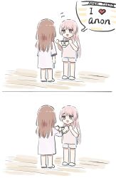  2girls anon_tokyo_(bang_dream!) bang_dream! bang_dream!_it's_mygo!!!!! brown_hair chihaya_anon commentary grey_eyes highres long_hair lyy multiple_girls nagasaki_soyo pajamas panties pink_hair short_sleeves shorts three-quarter_sleeves underwear untranslatable_commentary unworn_panties white_shorts yuri 