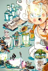  2girls 5boys alternate_form animal bartholomew_kuma blush boat cake candle castle commentary_request cup dr._vegapunk elephant emeth_(one_piece) father_and_child father_and_daughter fire flower food gear_fifth geta hat helmet highres holding holding_cup ice jewelry_bonney kouzuki_momonosuke monkey_d._luffy multiple_boys multiple_girls newspaper one_piece oooooogu24 open_mouth parent_and_child purple_sash sandals sash scar scar_on_chest scar_on_face sitting straw_hat sunflower tree watercraft white_hair yamato_(one_piece) zunesha 