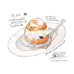  artist_name bluesky_username commentary_request cream dated denmark doodle_inset food food_focus fork highres no_humans original otter pastry plate semla soramaru_ell still_life translation_request twitter_username white_background 