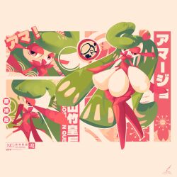  1girl colored_skin commentary_request crown full_body green_hair highres long_hair looking_at_viewer mini_crown monster_girl multicolored_skin multiple_views plant_girl pokemon pokemon_(creature) purple_crown purple_thighhighs simple_background solo standing swept_bangs thatonehaxorus thigh-highs tri_tails tsareena two-tone_skin violet_eyes white_background white_skin 