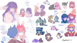  !? ... 6+girls :3 animal_ears animalization anyoji_hime anyoji_hime_(seal) armband arrow_(symbol) artist_request blue_kimono blush brown_cat brown_dress cat cat_ears cat_girl cat_tail closed_eyes closed_mouth collared_shirt colored_speech_bubble commentary_request crossed_bangs double_bun dragon drawn_ears drawn_tail dress eighth_note embarrassed emolga expressionless fujishima_megumi fujishima_megumi_(winter_loungewear) furrification furry green_eyes green_happi green_neckerchief hair_bun hair_ornament happi hasu_no_sora_school_uniform highres hinoshita_kaho holding_another's_ear japanese_clothes kachimachi_kosuzu kemonomimi_mode kendama kimono kinjo_maika long_hair long_sleeves lop_rabbit lop_rabbit_ears love_live! love_live!_hasu_no_sora_jogakuin_school_idol_club love_live!_nijigasaki_high_school_idol_club medium_hair mifune_shioriko momose_ginko multiple_girls multiple_views murano_sayaka musical_note neckerchief open_mouth orange_skirt orange_sweater_vest osawa_rurino otomune_kozue otomune_kozue_(winter_loungewear) paint_chat_(medium) pink_happi pipi_(m1x_mix) pokemon purple_hair purple_kimono rabbit_ears rabbit_girl rabbit_hair_ornament red_neckerchief red_panda_girl reisawa_aoi sailor_collar sailor_dress school_uniform seal_(animal) shirt sidelocks simple_background skirt smile snom speech_bubble spoken_ellipsis spoken_interrobang sweater_vest tail thai_commentary thai_text translation_request two_side_up uehara_ayumu virtual_youtuber white_background white_dress white_sailor_collar white_shirt winter_uniform yellow_armband 