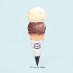  artist_name blue_background chocolate double_scoop food food_focus ice_cream ice_cream_cone ice_cream_scoop kuboitomoko no_humans original painting_(medium) simple_background still_life traditional_media vanilla watercolor_(medium) 