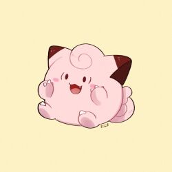 blush_stickers claws clefairy no_humans open_mouth pokemon pokemon_(creature) pokemon_focus simple_background smile tail tenmiyakiyo wings yellow_background 
