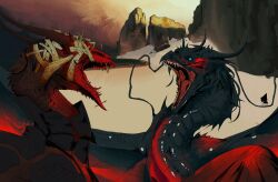  absurdres bandaged_head bandages blue_eyes commentary dragon elster_(signalis) english_commentary highres horns monster monster_focus monsterification no_humans open_mouth sharp_teeth shylodon signalis star_(signalis) teeth western_dragon 