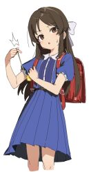  1girl backpack bag bongnom brown_eyes brown_hair commentary crime_prevention_buzzer dress flat_chest highres idolmaster idolmaster_cinderella_girls long_hair looking_at_viewer randoseru sketch solo tachibana_arisu untranslatable_commentary 