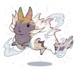  amatsumagatsuchi animal animal_focus black_rabbit_(animal) chimera clouds commentary_request floating full_body highres horns ikuchi_osutega midair monster_hunter_(series) no_humans open_mouth rabbit rain simple_background solo white_background wings 