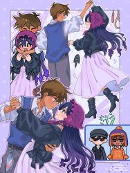  3boys antenna_hair black_boots black_eyes black_hair blue_sweater_vest blush boots brother_and_sister brothers brown_shoes closed_eyes closed_mouth collared_shirt commentary_request dark-skinned_male dark_skin double-parted_bangs egret_orchid grey_pants hair_between_eyes hero_(faraway)_(omori) hero_(omori) high_heel_boots high_heels highres kel_(faraway)_(omori) kel_(omori) long_hair long_sleeves looking_at_another mari_(faraway)_(omori) mari_(omori) maromichan multiple_boys noose omori pants rope shirt shoes short_hair short_sleeves siblings skirt smile something_(omori) spoilers sunny_(omori) sweater_vest white_shirt white_skirt 