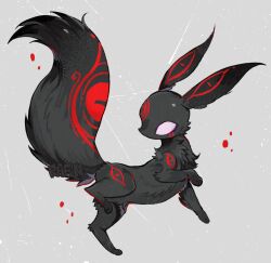  alternate_color alternate_shiny_pokemon animal_focus bairizuomeng black_fur eye_symbol facial_mark forehead_mark full_body grey_background highres looking_at_viewer no_humans no_pupils pink_eyes pokemon pokemon_(creature) pokemon_focus red_fur simple_background solo umbreon 