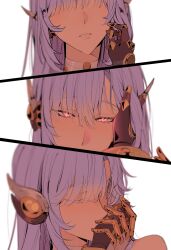  2girls android blue_eyes blue_hair blush bvbu closed_eyes closed_mouth colored_eyelashes eyes_visible_through_hair genshin_impact hair_between_eyes hair_ornament highres ineffa_(genshin_impact) jahoda_(genshin_impact) joints long_hair looking_at_viewer mechanical_arms multiple_girls pov pov_hands robot robot_ears robot_girl robot_joints short_hair yuri 