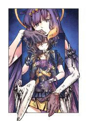  1girl absurdres blue_sunfish blunt_bangs commentary drawing_(object) english_commentary gradient_hair highres hololive hololive_english long_hair looking_at_viewer multicolored_hair ninomae_ina'nis orange_hair pointy_ears purple_hair sidelocks solo tentacle_hair virtual_youtuber 