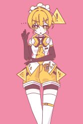  ... 1girl akita_neru arm_across_waist barser black_choker black_gloves choker commentary cropped_legs elbow_gloves english_commentary gloves headdress headphones headphones_around_neck highres looking_at_viewer necktie road_sign shirt short_hair shorts sign simple_background sleeveless sleeveless_shirt solo thigh-highs thigh_strap vocaloid walkie-talkie warning_sign white_shirt white_thighhighs yellow_eyes yellow_necktie yellow_shorts yellow_trim 
