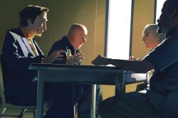  4boys bald beard breaking_bad facial_hair gabycvenegas goatee hank_schrader highres mike_ehrmantraut multiple_boys old old_man saul_goodman smile white_beard white_facial_hair 