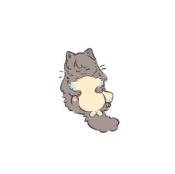  :3 animal_hug animal_with_hair ao_kaeru brown_cat cat closed_eyes closed_mouth dog fujishima_megumi highres love_live! love_live!_hasu_no_sora_jogakuin_school_idol_club mira-cra_park! no_humans osawa_rurino simple_background smile virtual_youtuber white_background yellow_dog 