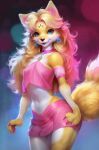  animal_ears blue_eyes dress fox fox_ears fox_girl furry furry_female looking_at_viewer mobile non-web_source pink_dress pink_hair solo 