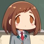  1girl :o ai-assisted blush_stickers boku_no_hero_academia brown_eyes brown_hair chalkboard face_of_the_people_who_sank_all_their_money_into_the_fx_(meme) grey_jacket indoors jacket meme merrytail necktie red_necktie school_uniform shirt short_hair sidelocks solo swept_bangs u.a._school_uniform upper_body uraraka_ochako white_shirt wing_collar 