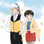 1boy 1girl black_and_white_hair brown_hair couple female light_brown_eyes male mao_(mao) mao_(takahashi_rumiko) nanoka_kiba