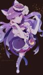  1girl animal_ears cat_ears cat_girl cat_tail choker cure_macaron earrings elbow_gloves food-themed_hair_ornament full_body gloves hair_ornament highres ishida30 jewelry kirakira_precure_a_la_mode kotozume_yukari long_hair macaron_hair_ornament magical_girl pouch precure purple_choker purple_hair purple_headwear smile solo tail violet_eyes white_gloves 