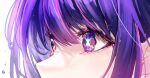  1girl blurry close-up commentary_request depth_of_field eye_focus highres hoshino_ai_(oshi_no_ko) nekogayasan oshi_no_ko purple_hair solo star-shaped_pupils star_(symbol) symbol-shaped_pupils tears violet_eyes 
