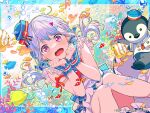  1girl bang_dream! bird blue_hair blue_headwear butterflyfish clownfish earrings fish idol jewelry light_blue_hair long_hair looking_at_viewer matsubara_kanon official_art open_mouth penguin pink_eyes red_ribbon ribbon star_(symbol) star_earrings surgeonfish tears tropical_fish wrist_cuffs 