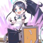  &lt;key&gt;_(blue_archive) 1girl :d absurdly_long_hair apron aris_(blue_archive) aris_(maid)_(blue_archive) aura black_hair black_wristband blue_archive blue_bow blue_bowtie blue_eyes bow bowtie clenched_hands commentary_request forehead halo long_hair maid maid_apron maid_headdress o_(rakkasei) official_alternate_costume robot short_sleeves side_ponytail sidelocks simple_background smile toy v-shaped_eyebrows very_long_hair white_background 