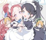  4girls \||/ animal_ear_headphones animal_ears antenna_hair apron aris_(blue_archive) aris_(maid)_(blue_archive) back_bow black_dress black_hair blonde_hair blue_archive blue_bow blue_bowtie blue_eyes blue_halo blue_ribbon blunt_bangs blush bow bowtie cat_ear_headphones cat_tail cheek-to-cheek chibi chibi_inset closed_mouth commentary_request dress fake_animal_ears fake_tail forehead green_eyes green_halo hair_bow hair_pulled_back hair_ribbon halo headphones heads_together interlocked_fingers izumi_kirifu long_hair long_sleeves looking_at_viewer maid maid_apron maid_headdress midori_(blue_archive) midori_(maid)_(blue_archive) momoi_(blue_archive) momoi_(maid)_(blue_archive) multiple_girls multiple_hair_bows open_mouth own_hands_clasped own_hands_together pink_eyes pink_halo ponytail puffy_long_sleeves puffy_short_sleeves puffy_sleeves redhead ribbon short_hair short_sleeves tail two_side_up very_long_hair violet_eyes white_apron white_bow yellow_halo yuzu_(blue_archive) yuzu_(maid)_(blue_archive) 