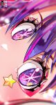  1girl artist_name close-up commentary eye_focus highres hoshino_ai_(oshi_no_ko) nkonya oshi_no_ko purple_hair sideways solo star-shaped_pupils star_(symbol) symbol-shaped_pupils twitter_username violet_eyes 