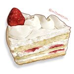  artist_name cake cake_slice food food_focus fruit highres mitomaton no_humans original realistic simple_background still_life strawberry strawberry_shortcake twitter_username white_background 