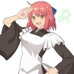  1girl :d ahoge apron brown_eyes commentary hirakawa kohaku_(tsukihime) looking_at_viewer maid open_mouth pink_hair short_hair simple_background smile solo star_(symbol) tsukihime white_apron white_background 