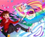 1boy 1girl blonde_hair blue_eyes brown_eyes brown_hair magic_wand marco_diaz star_butterfly star_vs_the_forces_of_evil