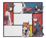  4girls a.i._voice adachi_rei ahoge black_eyes black_hair black_serafuku black_shirt blade blunt_bangs bob_cut bow brown_hair closed_mouth commentary_request composition_c_(no.iii)_with_red_yellow_and_blue detached_sleeves drill_hair empty_eyes eringi_(eringi1829) expressionless film_grain flower gloves hair_ribbon half-closed_eyes hand_on_own_chin head_rest headgear headlamp headset highres jacket japanese_clothes kasane_teto kimono leaf leaf_on_head long_sleeves looking_at_viewer looking_back lying medium_hair microphone monster_girl mouth_hold multiple_girls nene_nene number_tattoo obi obijime on_stomach one_side_up open_clothes open_jacket orange_eyes orange_hair outside_border plant_girl pleated_skirt radio_antenna rectangle red_bow red_eyes red_flower redhead ribbon roots sash school_uniform serafuku shirt short_hair short_kimono skirt sleeveless sleeveless_shirt tattoo touhoku_kiritan turtleneck twin_drills utau voiceroid waist_bow white_gloves white_jacket white_kimono white_ribbon 