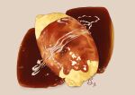 aon968 food food_focus no_humans omelet omurice original realistic sauce signature simple_background still_life 