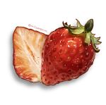  artist_name food food_focus fruit highres mitomaton no_humans original realistic simple_background still_life strawberry strawberry_slice twitter_username white_background 