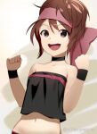 1girl akisa_yositake bracelet brown_eyes brown_hair hairband headband jewelry momoko_(king_of_fighters) navel open_mouth pink_headband short_hair sketch smile strapless the_king_of_fighters the_king_of_fighters_xi tube_top wristband