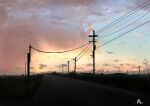  absurdres bird clouds commentary highres no_humans original outdoors road rune_xiao scenery signature sky sunset utility_pole 