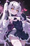  breasts choker fairy_knight_lancelot_(fate) fate/grand_order fate_(series) forked_eyebrows gloves hanagata_kai heart long_hair looking_at_viewer sidelocks skindentation small_breasts smile smug thigh-highs thighs twintails white_hair yellow_eyes zettai_ryouiki 