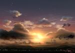  absurdres chinese_commentary cityscape clouds commentary_request highres light_particles no_humans original outdoors rune_xiao scenery signature sky still_life sun sunset 
