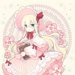  aruya_(flosrota) blonde_hair book dress flower green_eyes hat lolita_fashion long_hair original very_long_hair 