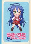  blue_hair izumi_konata long_hair lucky_star open_mouth seifuku solo wink yoshimizu_kagami 