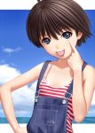  akanbe blue_eyes brown_hair hands idolmaster kikuchi_makoto nekopuchi overalls short_hair solo suspenders tomboy tongue 