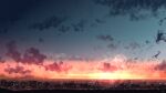  chinese_commentary cityscape clouds commentary_request highres light_particles no_humans original outdoors rune_xiao scenery signature sky star_(sky) star_(symbol) starry_sky still_life sun sunset 