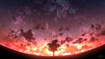  chinese_commentary clouds commentary_request highres night night_sky no_humans original outdoors rune_xiao scenery signature sky star_(sky) starry_sky still_life sun sunset tree 